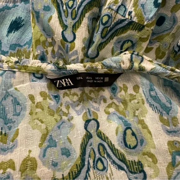 Zara Blue and Green Long Sleeve Maxi Dress - Picture 6 of 6